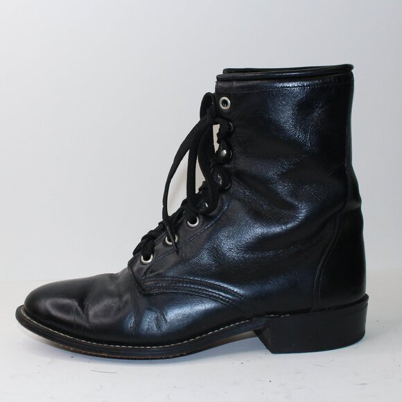 Laredo Black Leather Roper Kiltie Western Ankle Boots (9 US) - Picture 3 of 11